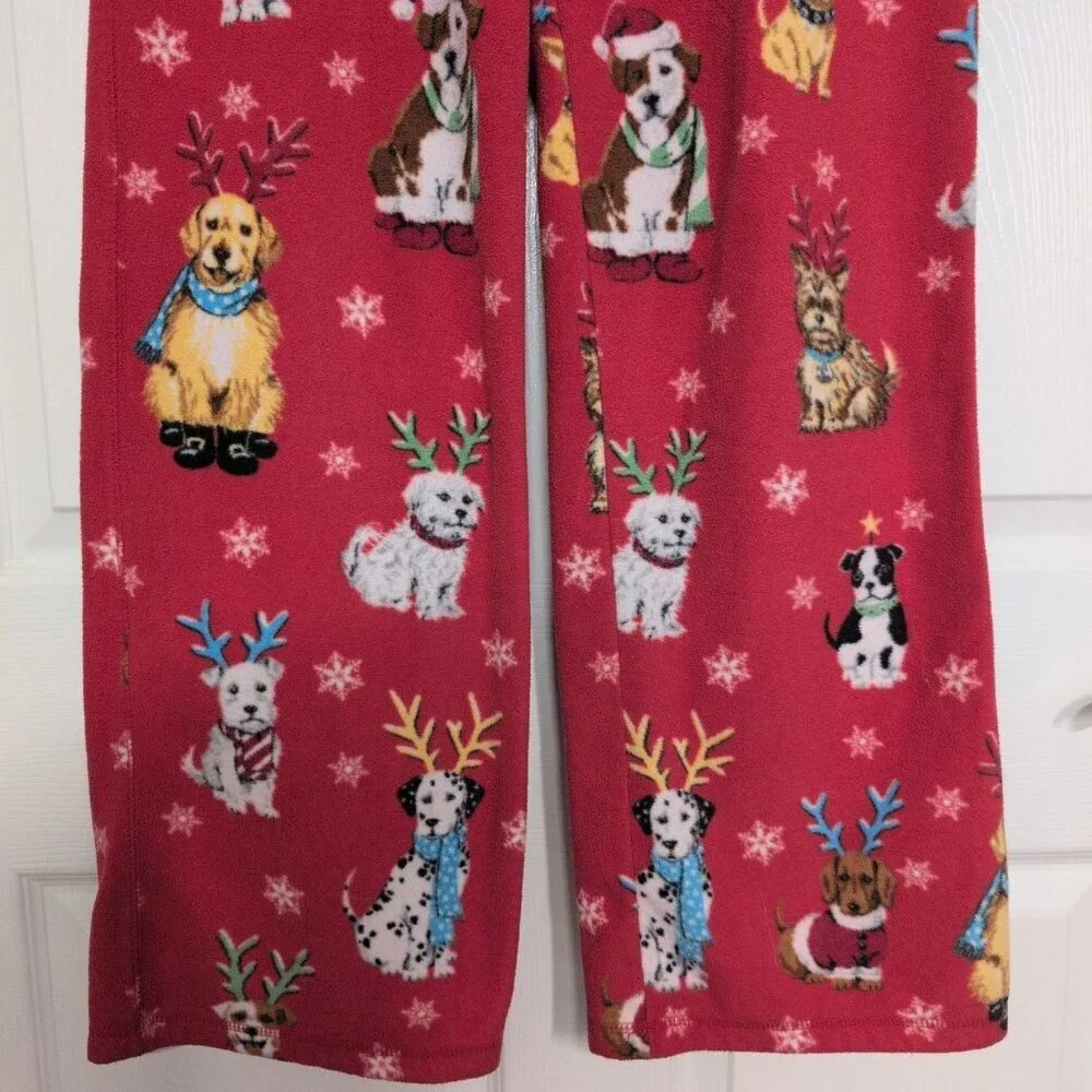 Nick & Nora Fleece Dog Reindeer Pajama Pants Womens Size Small Red Drawstring